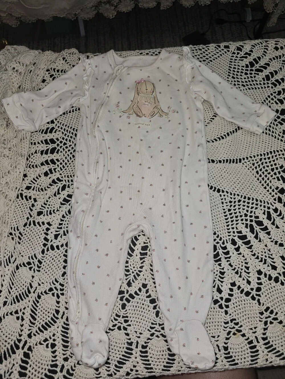 Next Baby Pink Floral Two Zip Sleep Suits 6-9 Mo, 2 Pack, Footed